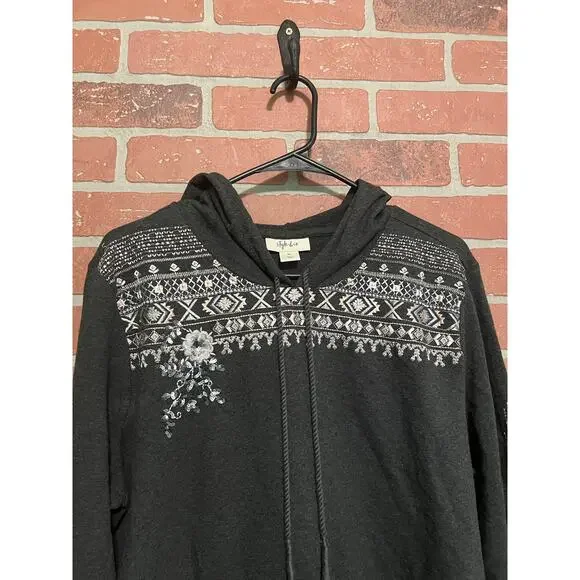 Style & Co Heather Grey Embroidered Hoodie - Size XL - Picture 4 of 6